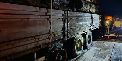 Boyabat’ta Tomruk Yüklü Tırda Yangın Paniği Lastiklerin Aşırı Isınması Alevlere Neden Oldu