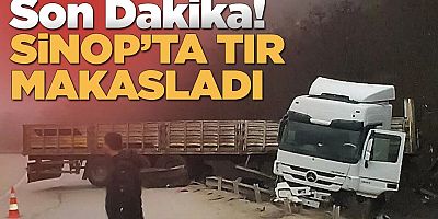Direksiyon hakimiyetini kaybeden tır sürücüsünün aracı yolda yan döndü.